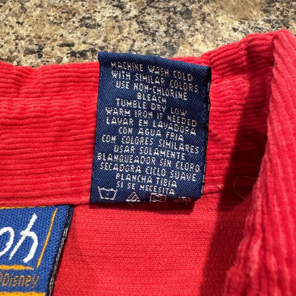 Vintage Disney Winnie Pooh Top Corduroy Y2K Retro 90s Cottage Button Red 14/16 - Picture 4 of 8